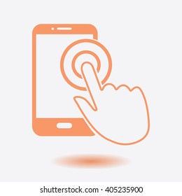Touch screen smartphone sign icon. Hand pointer symbol. Flat design style. Vector EPS 10.