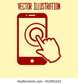 Touch screen smartphone sign icon. Hand pointer symbol. Flat design style. Vector EPS 10.