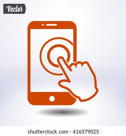 Touch screen smartphone sign icon. Hand pointer symbol. Flat design style. Vector EPS 10.