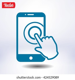 Touch screen smartphone sign icon. Hand pointer symbol. Flat design style. Vector EPS 10.