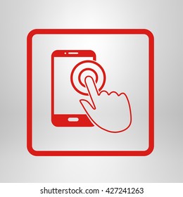 Touch screen smartphone sign icon. Hand pointer symbol. Flat design style. Vector EPS 10.