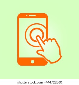 Touch screen smartphone sign icon. Hand pointer symbol. Flat design style. Vector EPS 10.