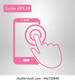 Touch screen smartphone sign icon. Hand pointer symbol. Flat design style. Vector EPS 10.