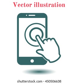 Touch screen smartphone sign icon. Hand pointer symbol. Flat design style. Vector EPS 10.
