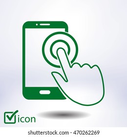 Touch screen smartphone sign icon. Hand pointer symbol. Flat design style. Vector EPS 10.