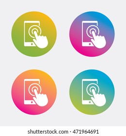 Touch screen smartphone sign icon. Hand pointer symbol. Gradient flat buttons with icon. Modern design. Vector