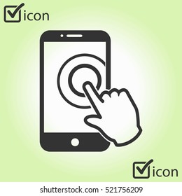 Touch screen smartphone sign icon. Hand pointer symbol. Flat design style. Vector EPS 10.