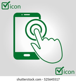 Touch screen smartphone sign icon. Hand pointer symbol. Flat design style. Vector EPS 10.