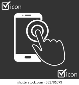 Touch screen smartphone sign icon. Hand pointer symbol. Flat design style. Vector EPS 10.