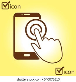 Touch screen smartphone sign icon. Hand pointer symbol. Flat design style. Vector EPS 10.