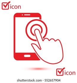 Touch screen smartphone sign icon. Hand pointer symbol. Flat design style. Vector EPS 10.