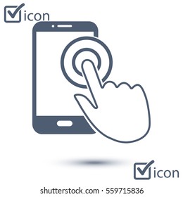 Touch screen smartphone sign icon. Hand pointer symbol. Flat design style. Vector EPS 10.