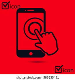 Touch screen smartphone sign icon. Hand pointer symbol. Flat design style. Vector EPS 10.
