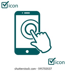 Touch screen smartphone sign icon. Hand pointer symbol. Flat design style. Vector EPS 10.