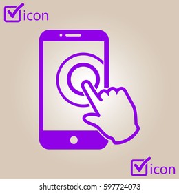 Touch screen smartphone sign icon. Hand pointer symbol. Flat design style. Vector EPS 10.