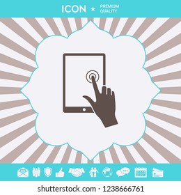 Touch screen tablet with click hand. Graphic elements for your design