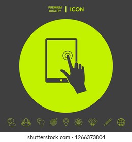 Touch screen tablet with click hand. Graphic elements for your design