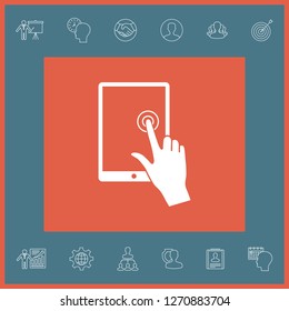 Touch screen tablet with click hand. Graphic elements for your design