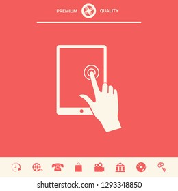 Touch screen tablet with click hand. Graphic elements for your design