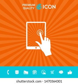Touch screen tablet with click hand. Graphic elements for your design