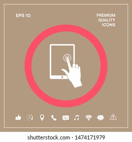 Touch screen tablet with click hand. Graphic elements for your design