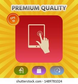 Touch screen tablet with click hand. Graphic elements for your design