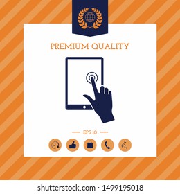 Touch screen tablet with click hand. Graphic elements for your design