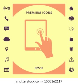 Touch screen tablet with click hand. Graphic elements for your design