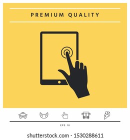 Touch screen tablet with click hand. Graphic elements for your design