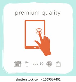 Touch screen tablet with click hand. Graphic elements for your design