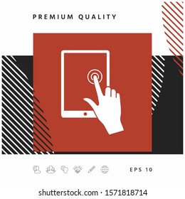 Touch screen tablet with click hand. Graphic elements for your design