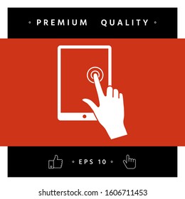 Touch screen tablet with click hand. Graphic elements for your design