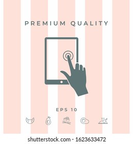 Touch screen tablet with click hand. Graphic elements for your design