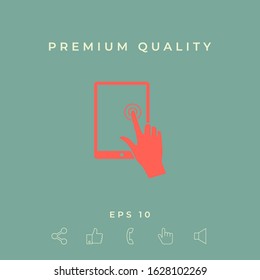 Touch screen tablet with click hand. Graphic elements for your design