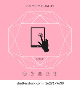Touch screen tablet with click hand. Graphic elements for your design