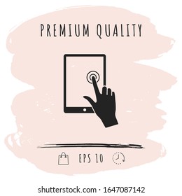 Touch screen tablet with click hand. Graphic elements for your design