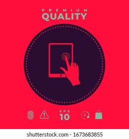 Touch screen tablet with click hand. Graphic elements for your design