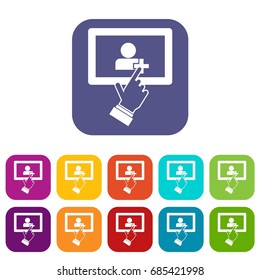 Touch screen tablet with click hand in simple style isolated on white background vector illustration