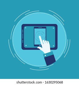 Touch screen tablet on mobile Hand pointer symbol