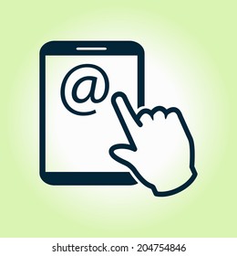 Touch screen tablet PC sign icon. Hand pointer symbol.  Mail on Screen Tablet PC.