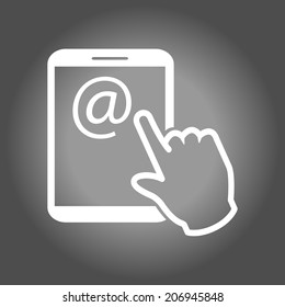 Touch screen tablet PC sign icon. Hand pointer symbol.  Mail on Screen Tablet PC.