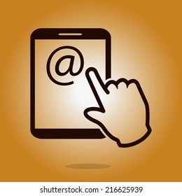 Touch screen tablet PC sign icon. Hand pointer symbol.  Mail on Screen Tablet PC.