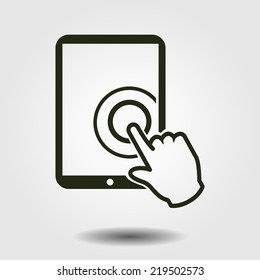 Touch screen tablet PC sign icon. Hand pointer symbol. 