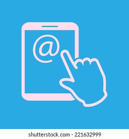 Touch screen tablet PC sign icon. Hand pointer symbol.  Mail on Screen Tablet PC.