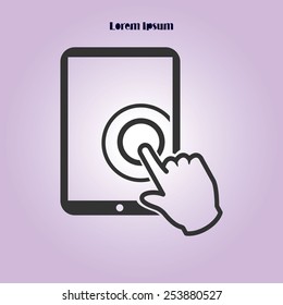Touch screen tablet PC sign icon. Hand pointer symbol. 