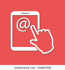 Touch screen tablet PC sign icon. Hand pointer symbol.  Mail on Screen Tablet PC.
