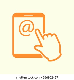 Touch screen tablet PC sign icon. Hand pointer symbol.  Mail on Screen Tablet PC.