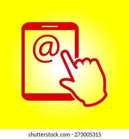 Touch screen tablet PC sign icon. Hand pointer symbol.  Mail on Screen Tablet PC.