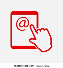 Touch screen tablet PC sign icon. Hand pointer symbol.  Mail on Screen Tablet PC.