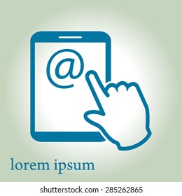 Touch screen tablet PC sign icon. Hand pointer symbol.  Mail on Screen Tablet PC.